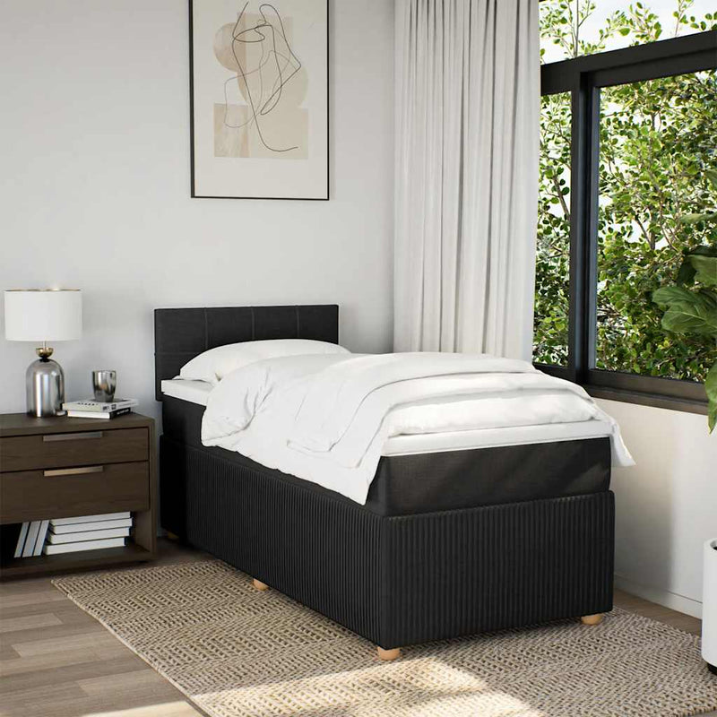 Pat box spring cu saltea, negru, 90x200 cm, textil