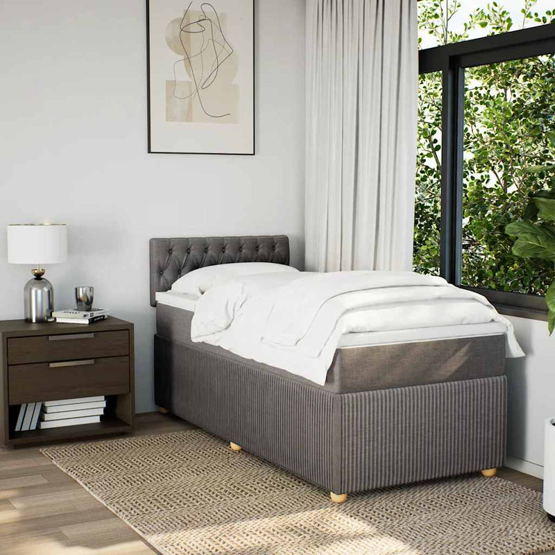 Pat box spring cu saltea, gri taupe, 90x200 cm, textil
