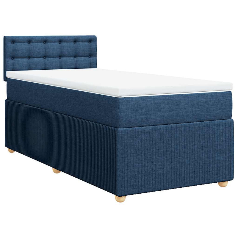 Pat box spring cu saltea, albastru, 90x200 cm, textil