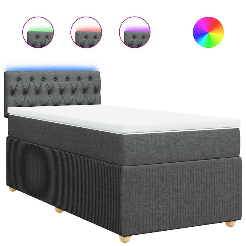 Pat box spring cu saltea, gri închis, 100x200 cm, textil