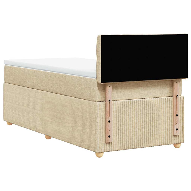 Pat box spring cu saltea, crem, 100x200 cm, textil