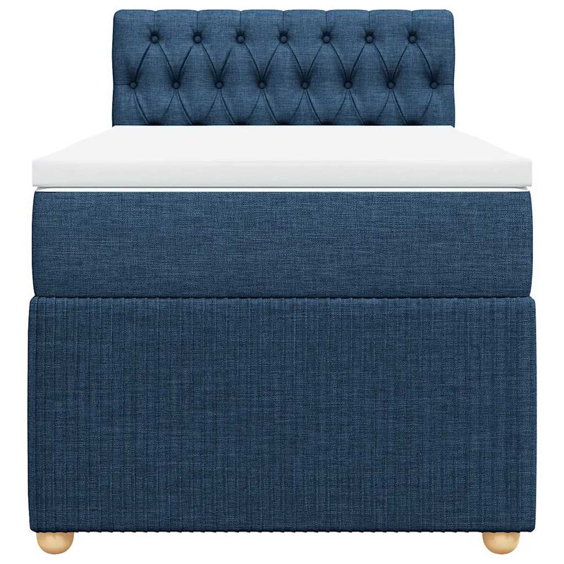 Pat box spring cu saltea, albastru, 100x200 cm, textil