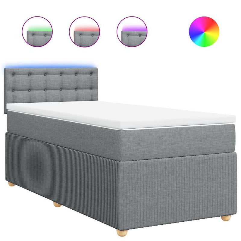 Pat box spring cu saltea, gri deschis, 100x200 cm, textil