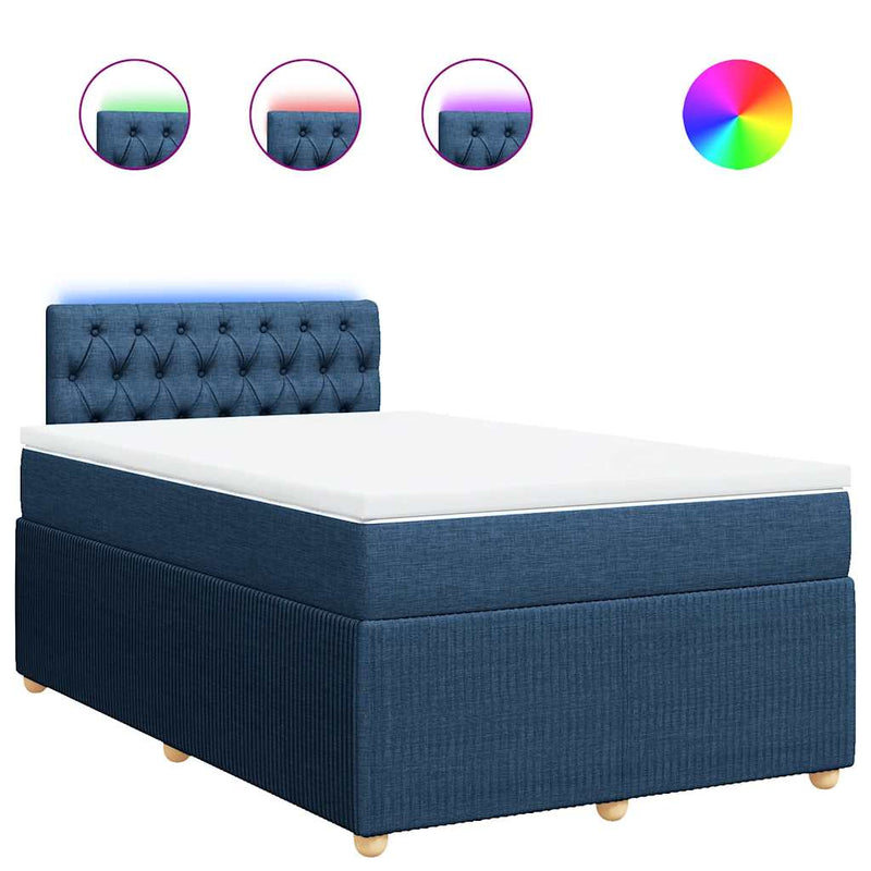 Pat box spring cu saltea, albastru, 120x190 cm, material textil