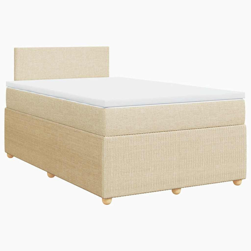 Pat box spring cu saltea, crem, 120x200 cm, textil