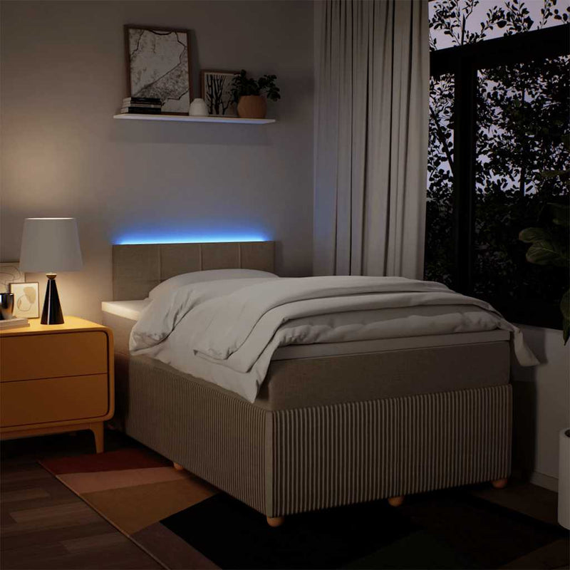 Pat box spring cu saltea, crem, 120x200 cm, textil