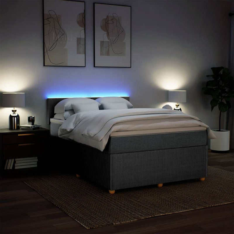 Pat box spring cu saltea, gri deschis, 140x190 cm, textil