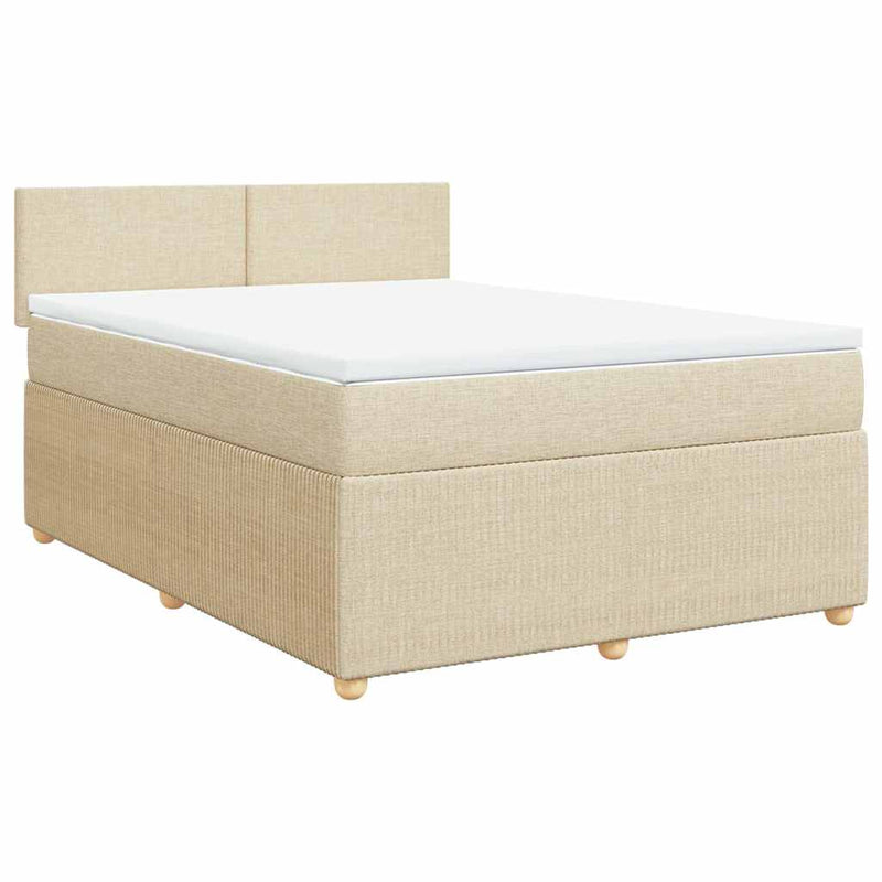 Pat box spring cu saltea, crem, 140x200 cm, textil