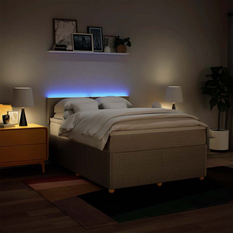 Pat box spring cu saltea, crem, 140x200 cm, textil