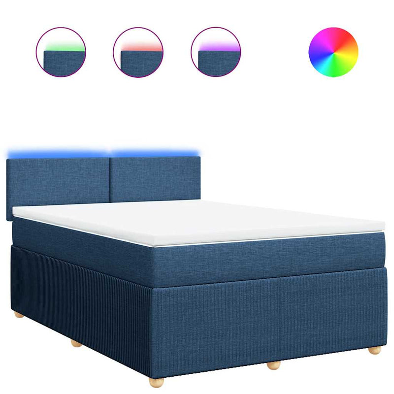 Pat box spring cu saltea, albastru, 140x200 cm, textil
