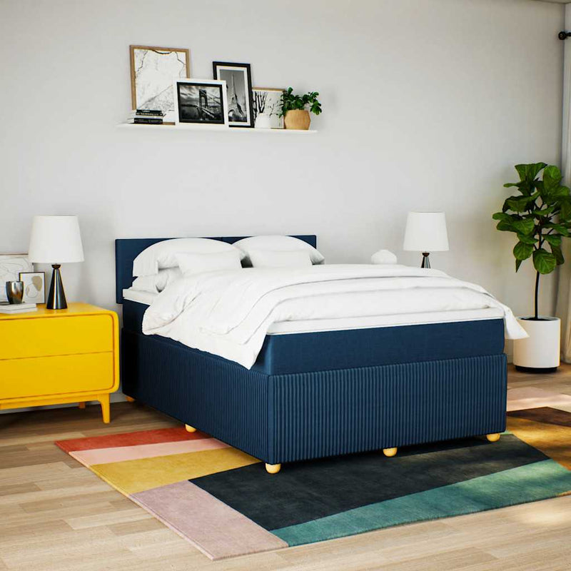 Pat box spring cu saltea, albastru, 140x200 cm, textil