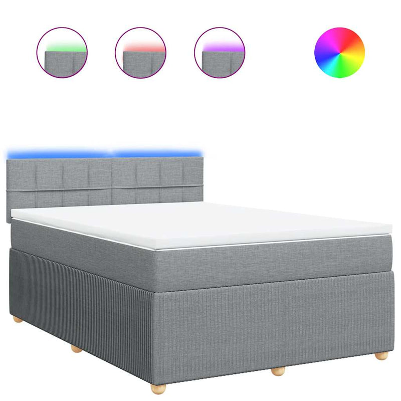 Pat box spring cu saltea, gri deschis, 140x190 cm, textil