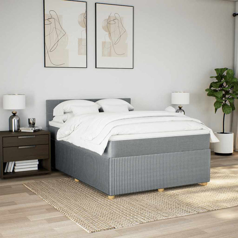 Pat box spring cu saltea, gri deschis, 140x190 cm, textil
