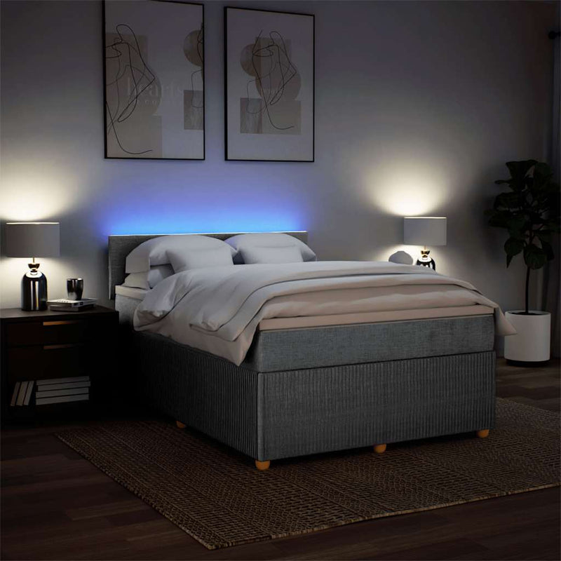 Pat box spring cu saltea, gri deschis, 140x190 cm, textil