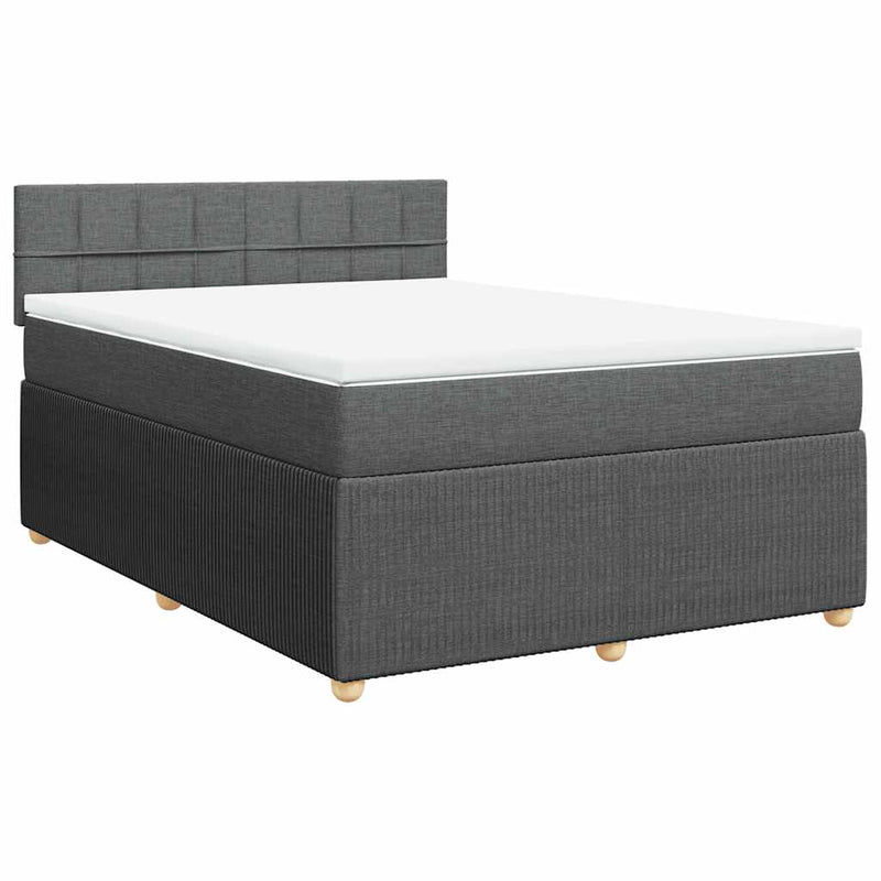 Pat box spring cu saltea, gri închis, 140x190 cm, textil