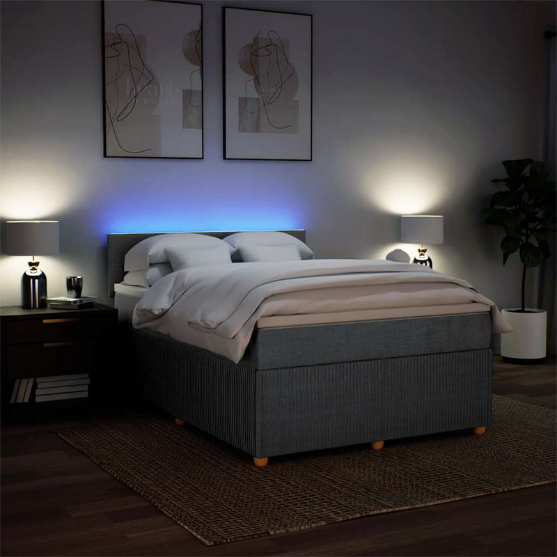 Pat box spring cu saltea, gri închis, 140x190 cm, textil