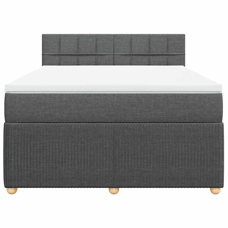 Pat box spring cu saltea, gri închis, 140x190 cm, textil