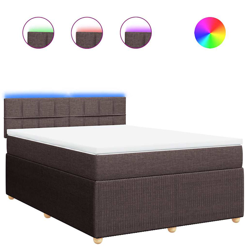 Pat box spring cu saltea, maro închis, 140x200 cm, textil