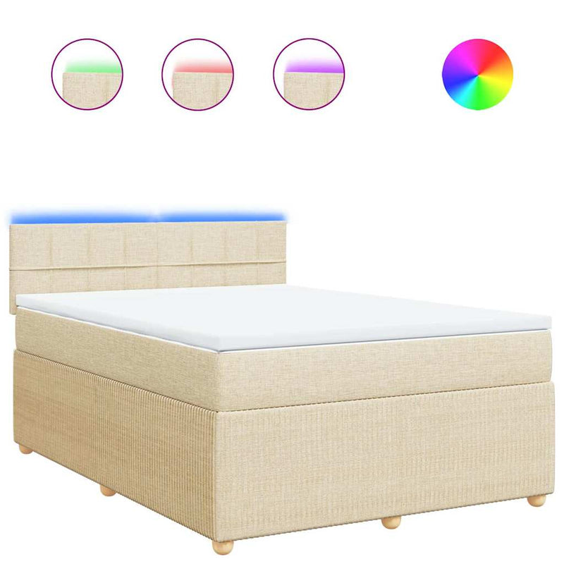 Pat box spring cu saltea, crem, 140x200 cm, textil