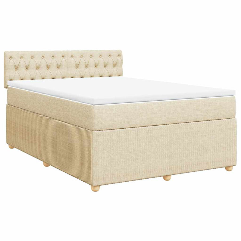 Pat box spring cu saltea, crem, 140x200 cm, textil