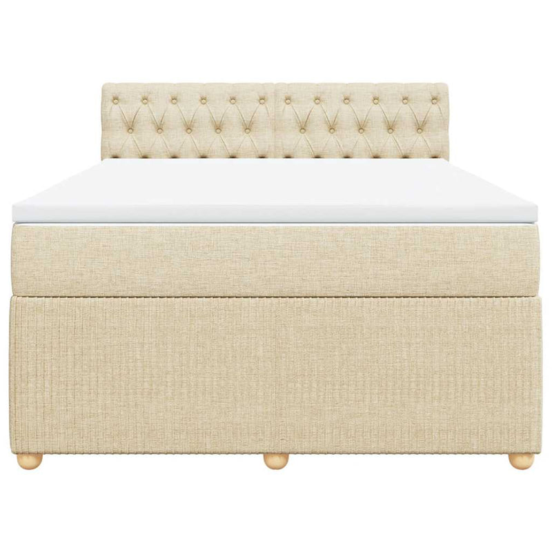 Pat box spring cu saltea, crem, 140x200 cm, textil