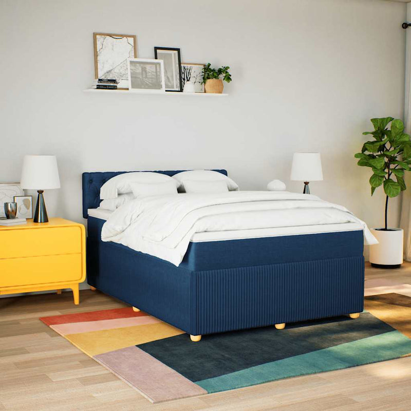 Pat box spring cu saltea, albastru, 140x200 cm, textil