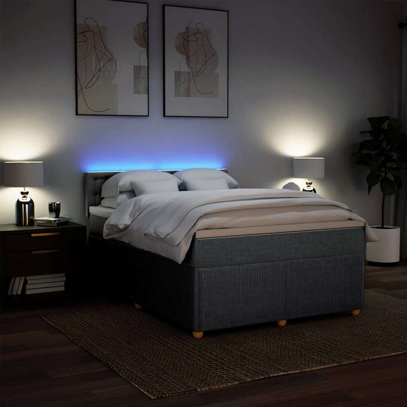 Pat box spring cu saltea, gri deschis, 140x190 cm, textil