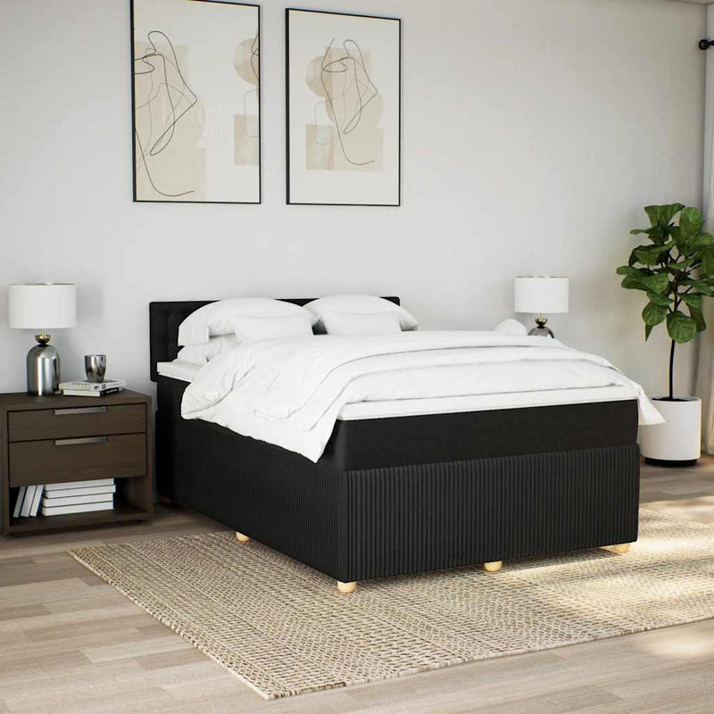 Pat box spring cu saltea, negru, 140x190 cm, textil