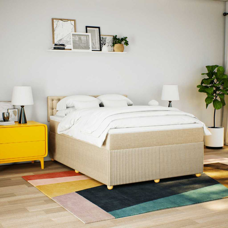 Pat box spring cu saltea, crem, 140x200 cm, textil