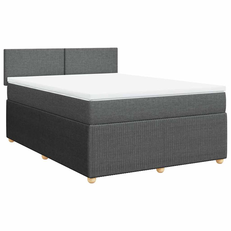 Pat box spring cu saltea, gri închis, 140x200 cm, textil