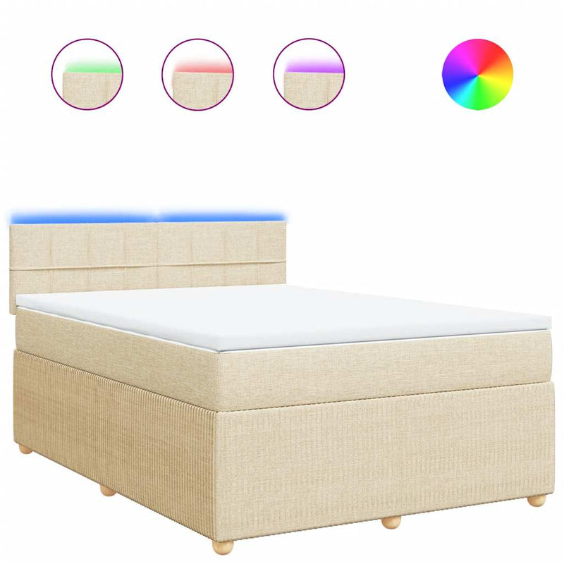Pat box spring cu saltea, crem, 160x200 cm, material textil