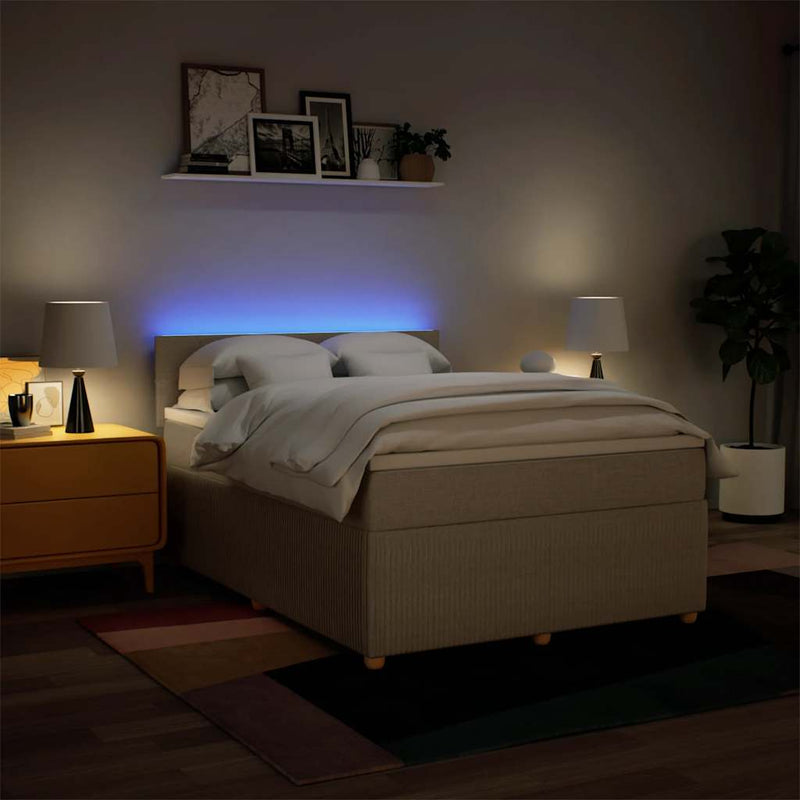 Pat box spring cu saltea, crem, 160x200 cm, material textil