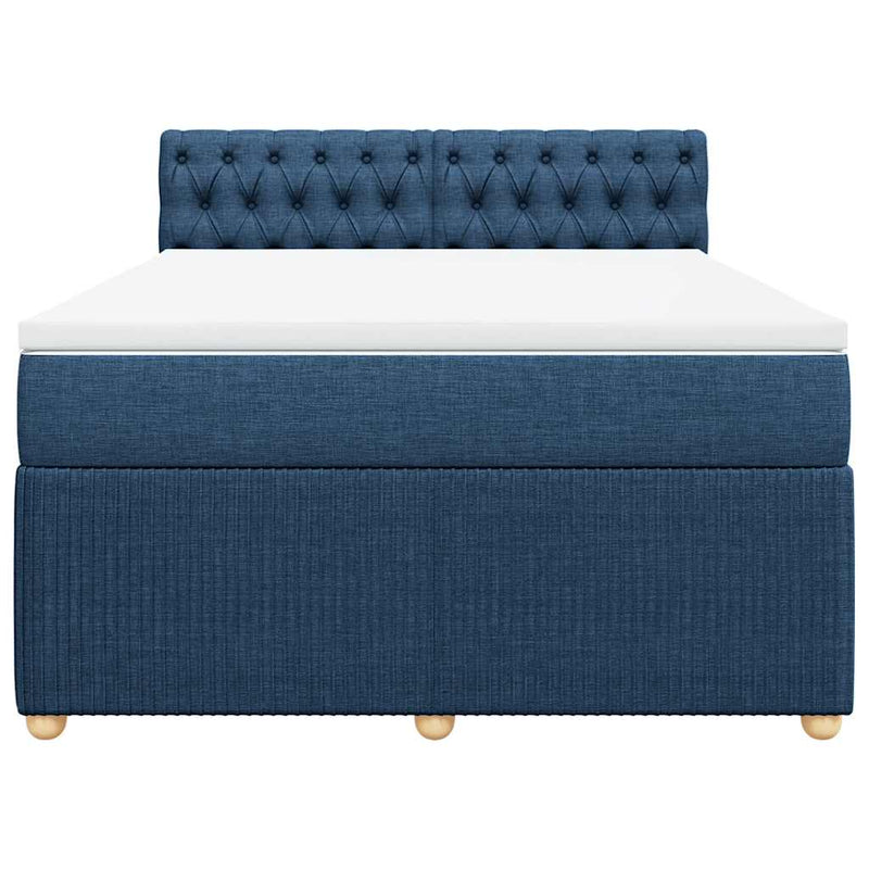 Pat continental cu saltea, albastru, 160x200cm, material textil