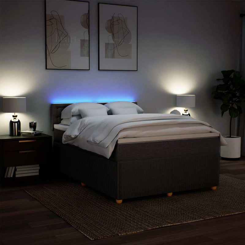 Pat box spring cu saltea, maro închis, 160x200 cm, textil