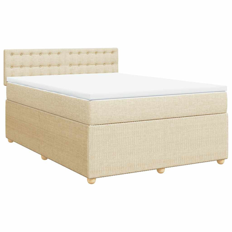 Pat box spring cu saltea, crem, 160x200 cm, material textil