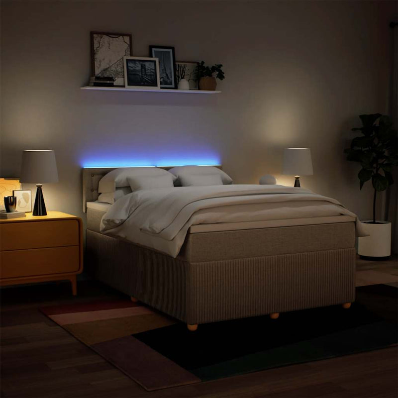 Pat box spring cu saltea, crem, 160x200 cm, material textil