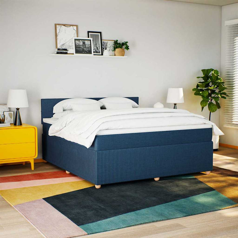 Pat box spring cu saltea, albastru, 180x200 cm, material textil