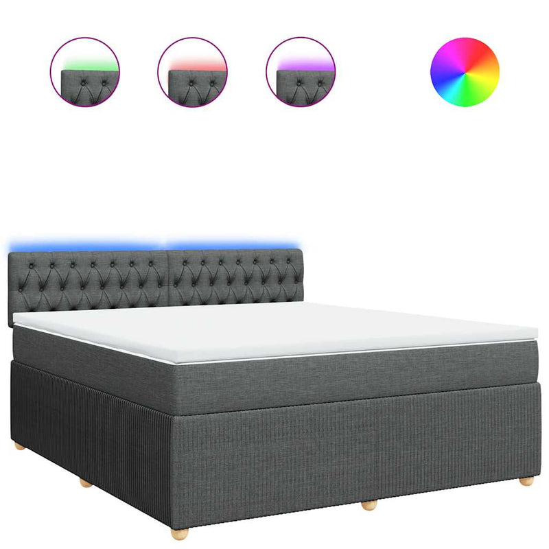 Pat box spring cu saltea, gri închis, 180x200 cm, textil