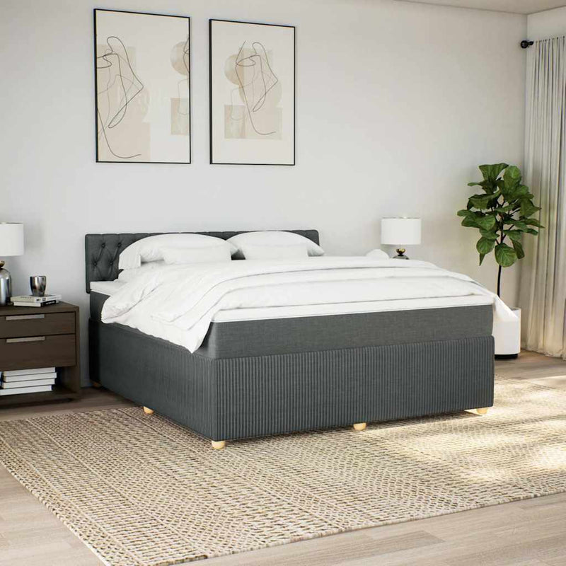 Pat box spring cu saltea, gri închis, 180x200 cm, textil