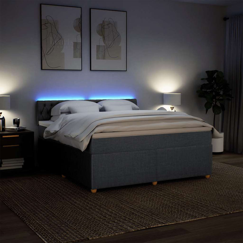 Pat box spring cu saltea, gri închis, 180x200 cm, textil