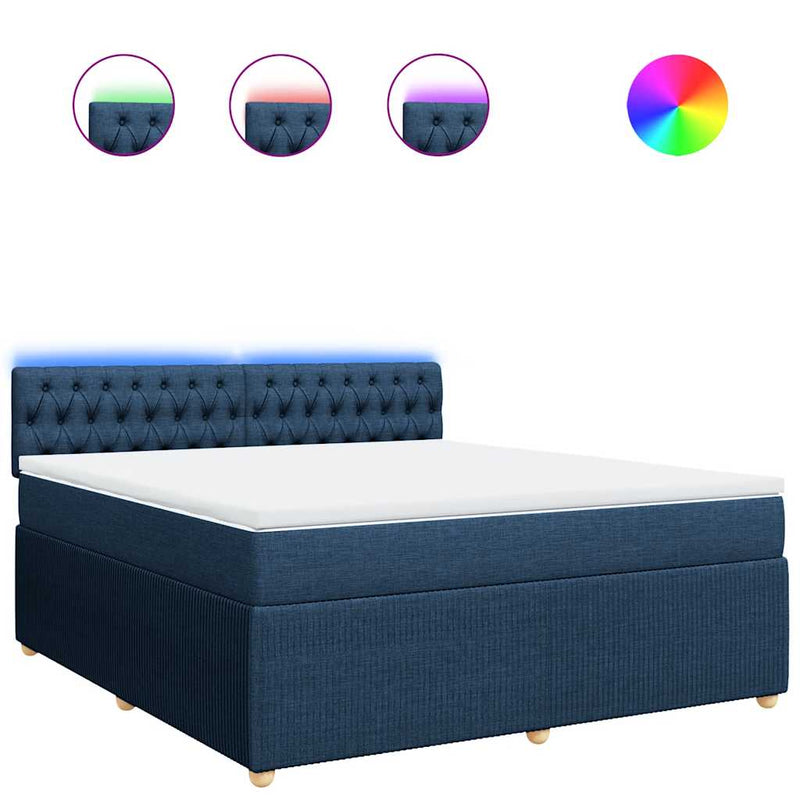 Pat box spring cu saltea, albastru, 180x200 cm, material textil