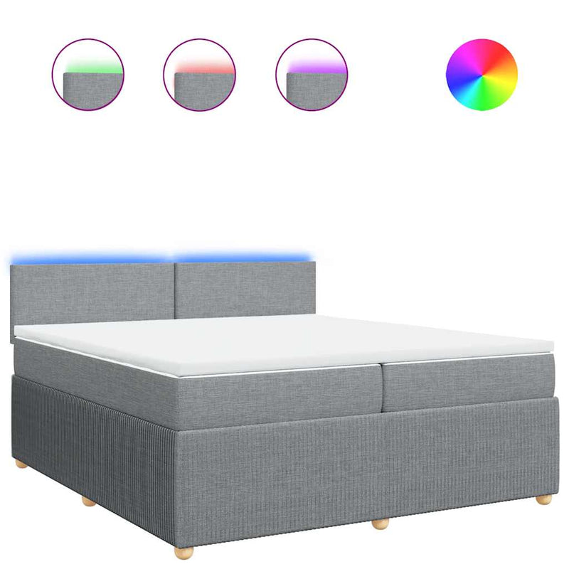 Pat box spring cu saltea, gri deschis, 200x200 cm, textil