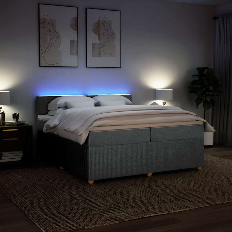 Pat box spring cu saltea, gri deschis, 200x200 cm, textil