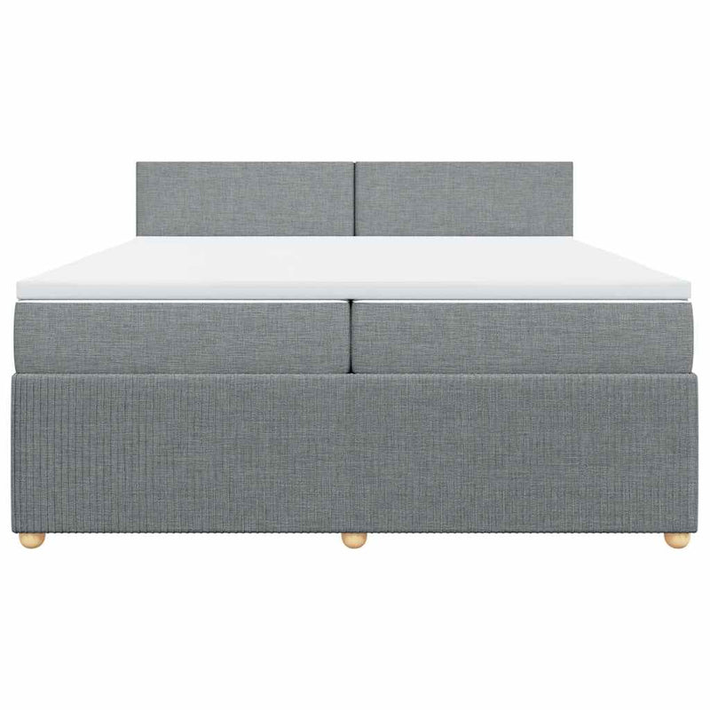 Pat box spring cu saltea, gri deschis, 200x200 cm, textil