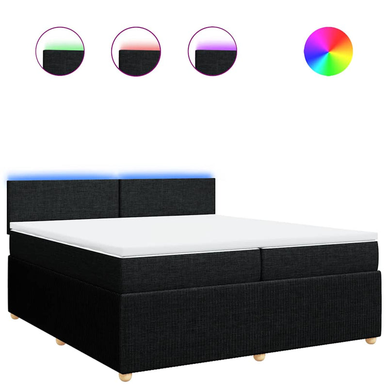 Pat box spring cu saltea, negru, 200x200 cm, textil