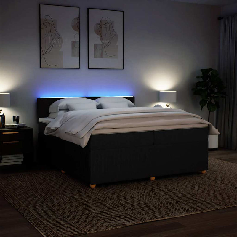 Pat box spring cu saltea, negru, 200x200 cm, textil