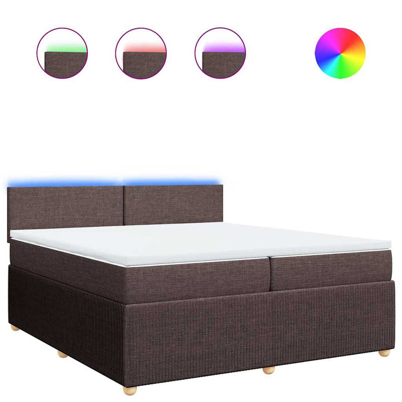 Pat box spring cu saltea, maro închis, 200x200 cm, textil
