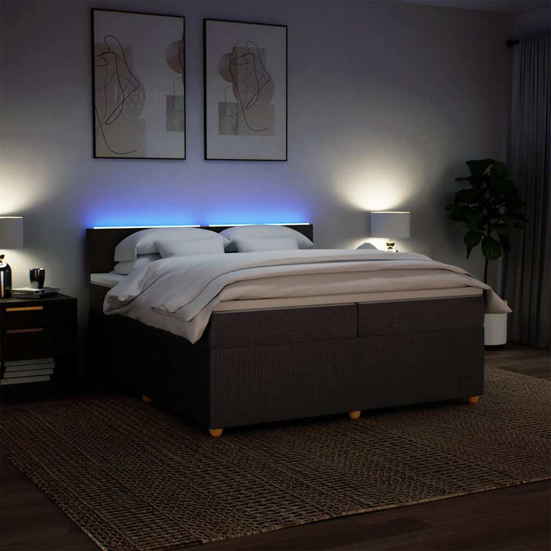 Pat box spring cu saltea, maro închis, 200x200 cm, textil