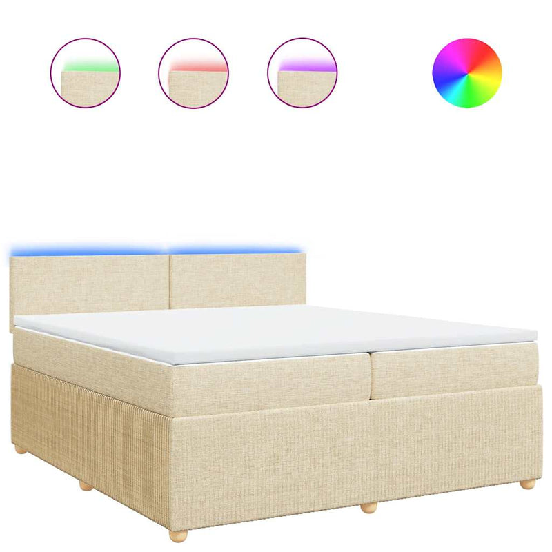 Pat box spring cu saltea, crem, 200x200 cm, textil