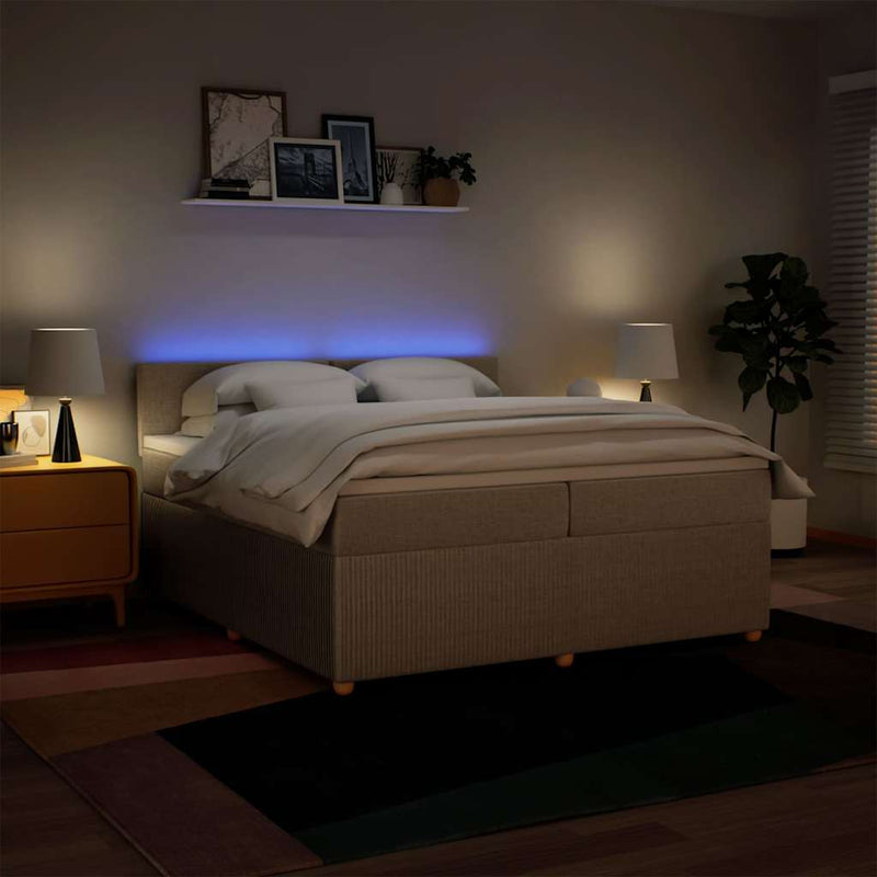 Pat box spring cu saltea, crem, 200x200 cm, textil